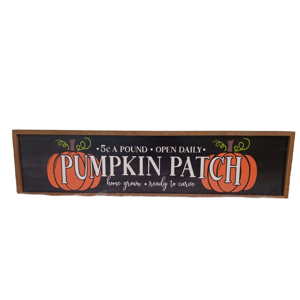 Fall Pumpkin Patch Sign 24x6 Decor Autumn Home Decor Wood Sign Black Orange NWT